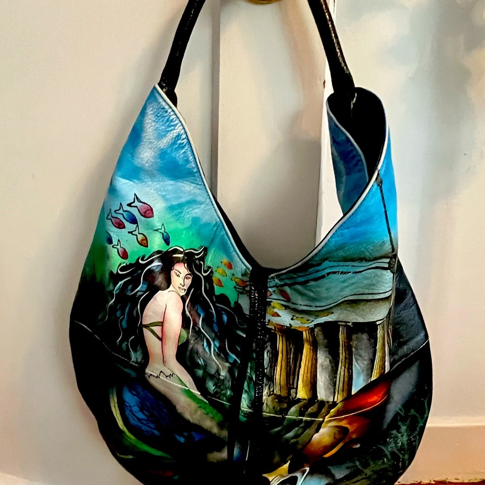 Hand painted leather purse